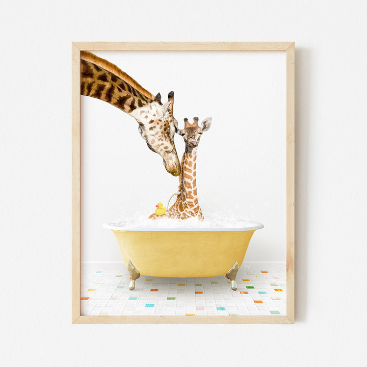 a picture of two giraffes in a bathtub