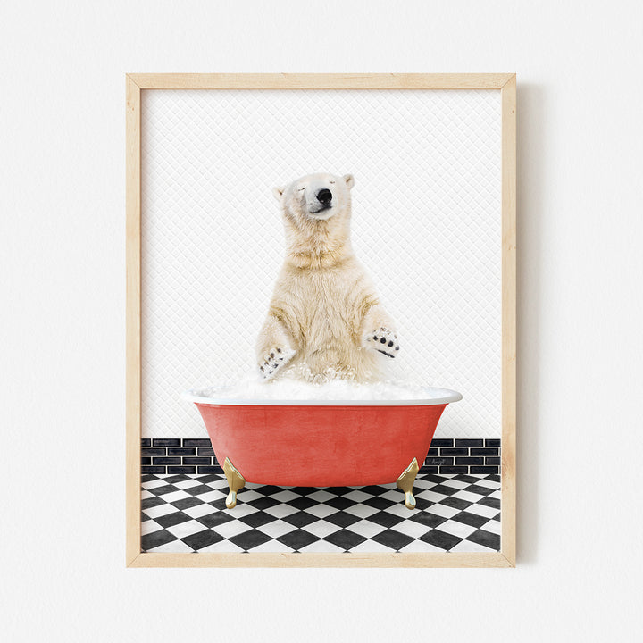 a polar bear sitting in a bath tub