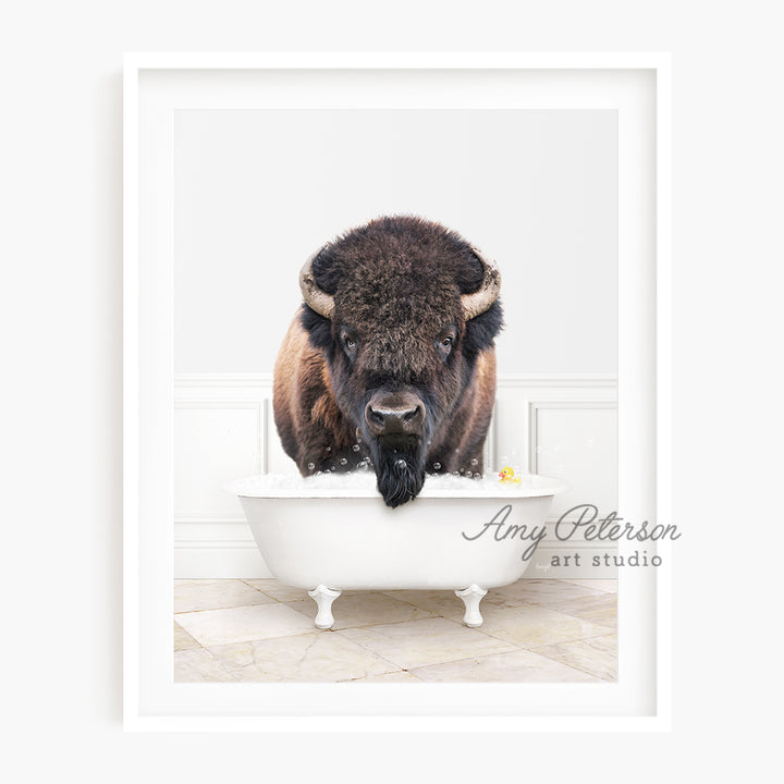 a picture of a bison in a bathtub