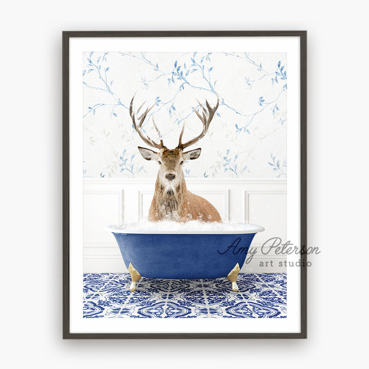 a picture of a deer sitting in a bathtub