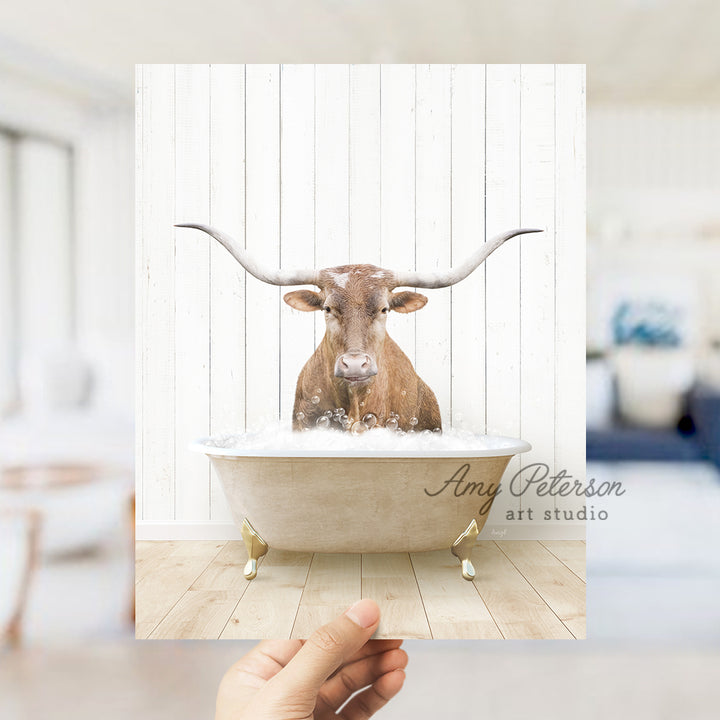 a photo of a cow in a bathtub