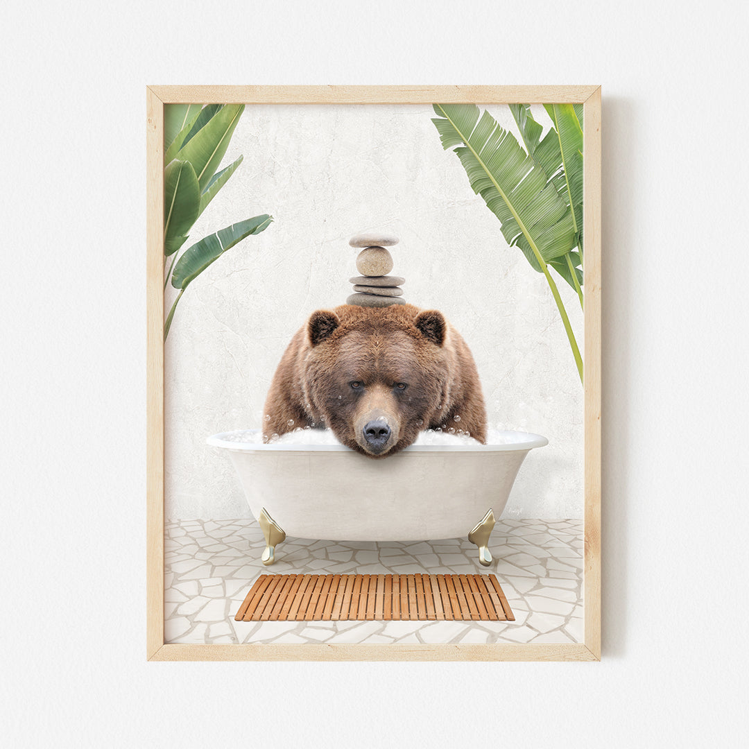 a bear is taking a bath in a bathtub