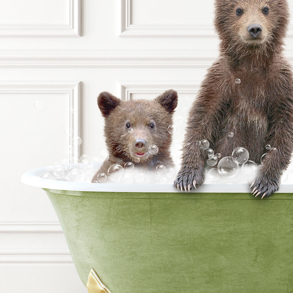 two brown bears in a bathtub with bubbles