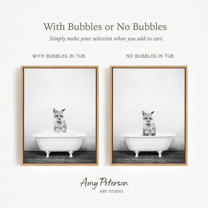 The image is a black and white photograph of a cat sitting in a bathtub, with the cat appearing to be in a bathtub filled with bubbles. The image is framed and appears to be a collage of two separate images.