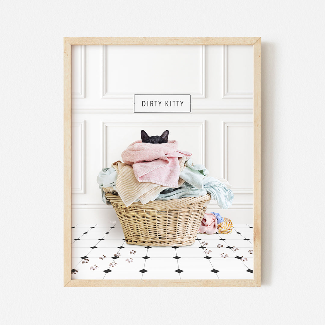 a laundry basket with clothes in it on a tiled floor