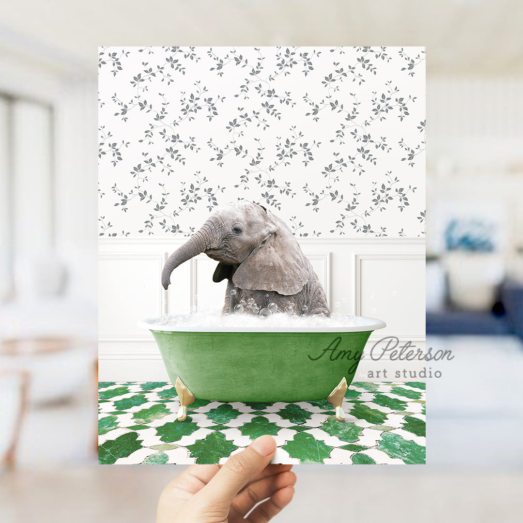 Baby Elephant No1 in Eclectic Green Bath