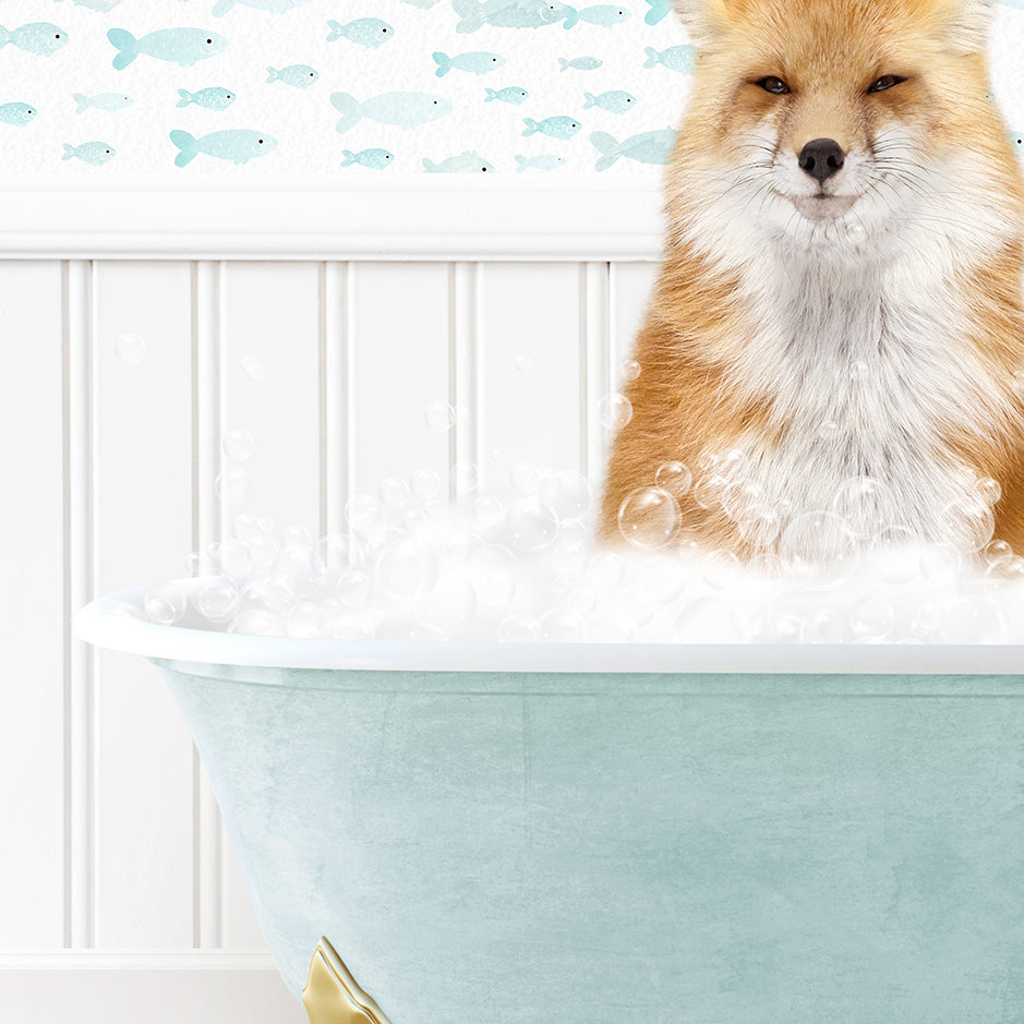 a dog sitting in a bathtub full of bubbles