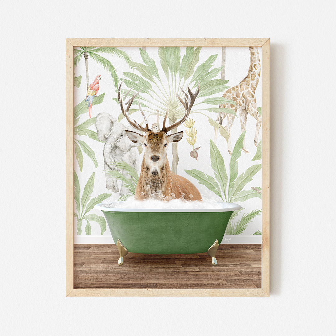 a picture of a deer in a bathtub