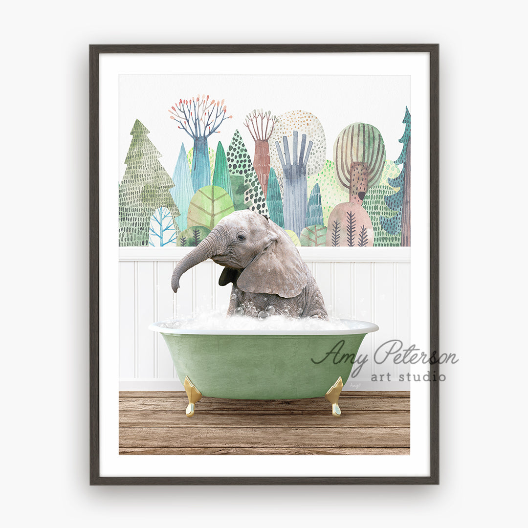 a picture of a baby elephant in a bathtub