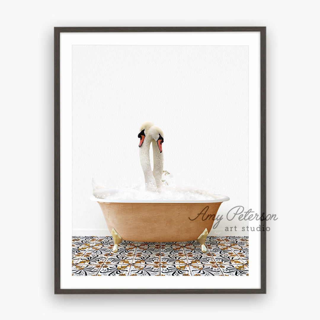 a picture of a swan in a bathtub