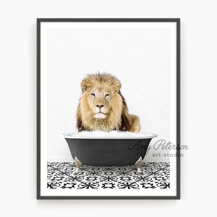 a picture of a lion in a bathtub