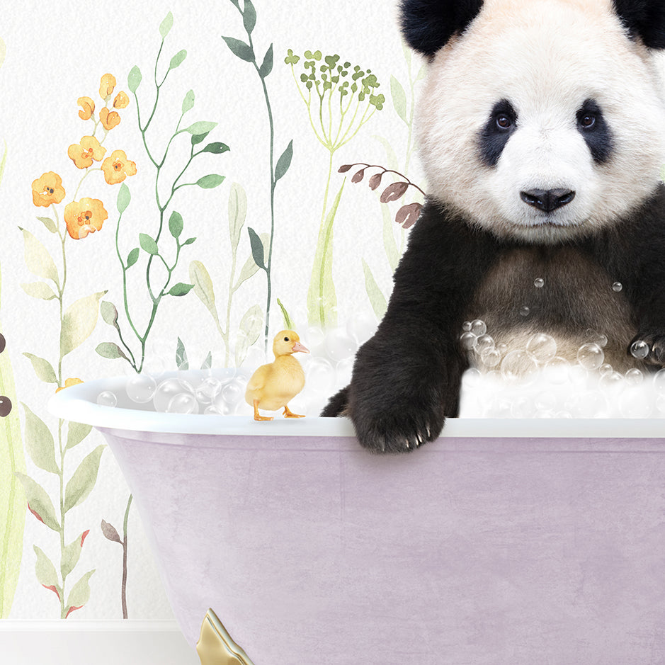 a panda bear is sitting in a bathtub