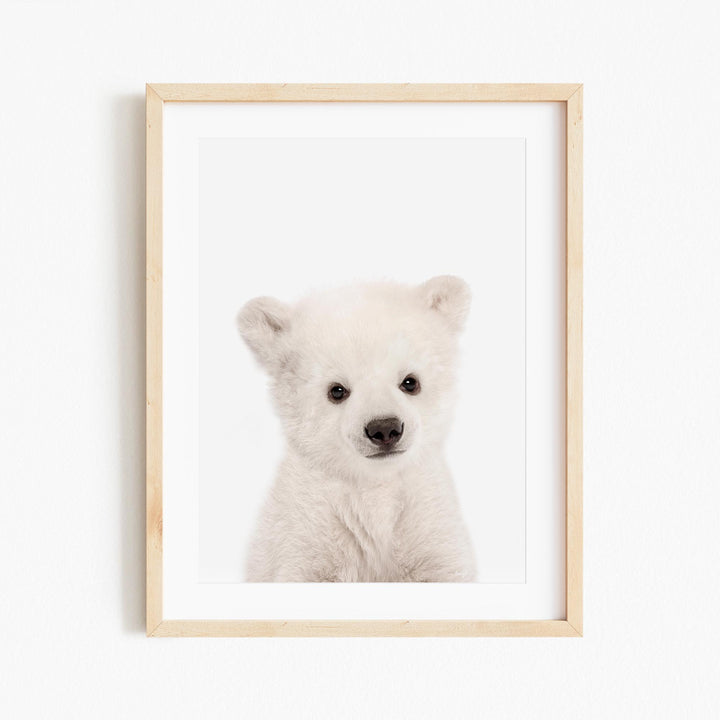 a picture of a polar bear in a wooden frame