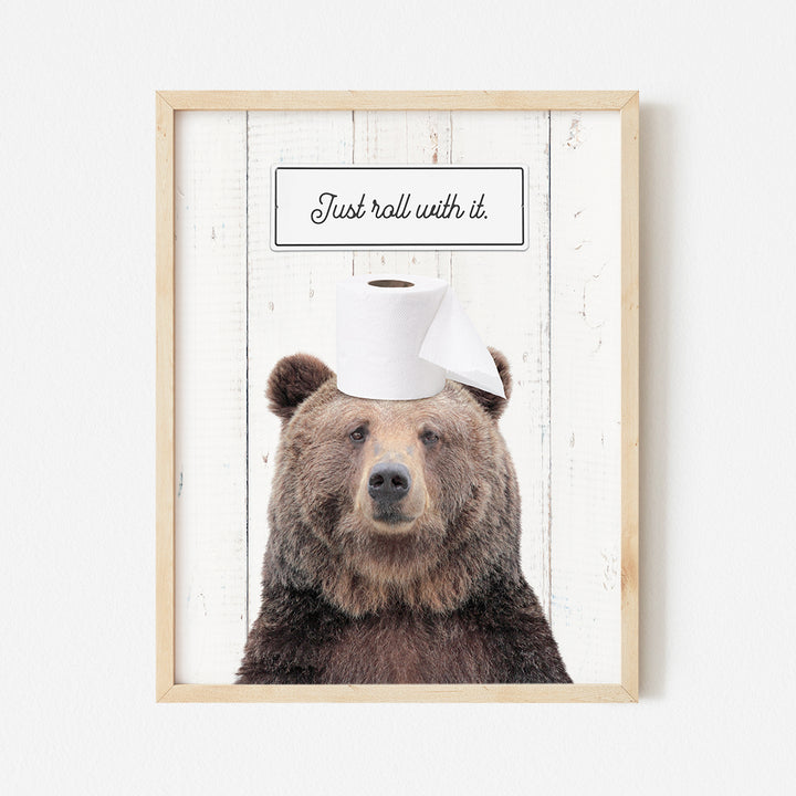 a picture of a bear with a toilet paper on its head