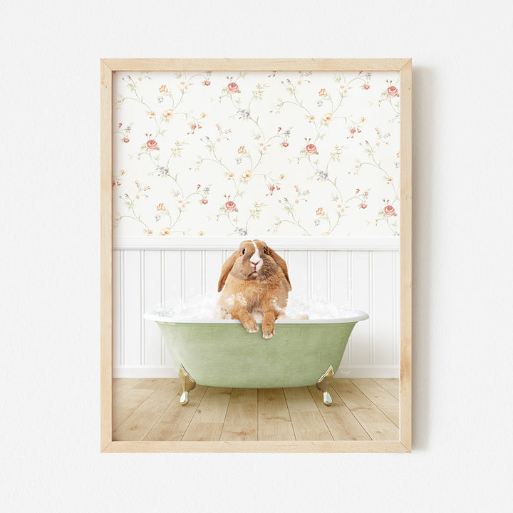 a dog sitting in a green bath tub