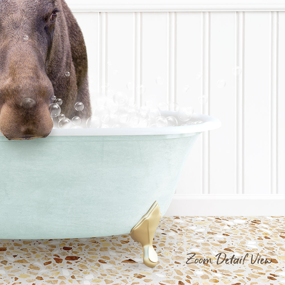 A dog is sitting in a bathtub filled with bubbles, enjoying a relaxing bath.