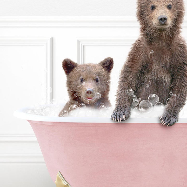 Three Bear Cubs in Stencil Tile with Pink Bathtub Bath