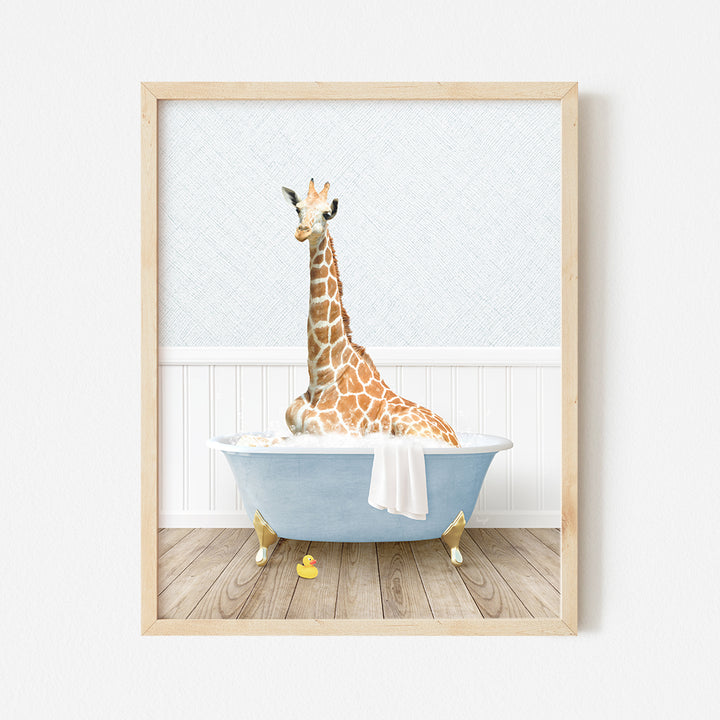 a picture of a giraffe in a bathtub