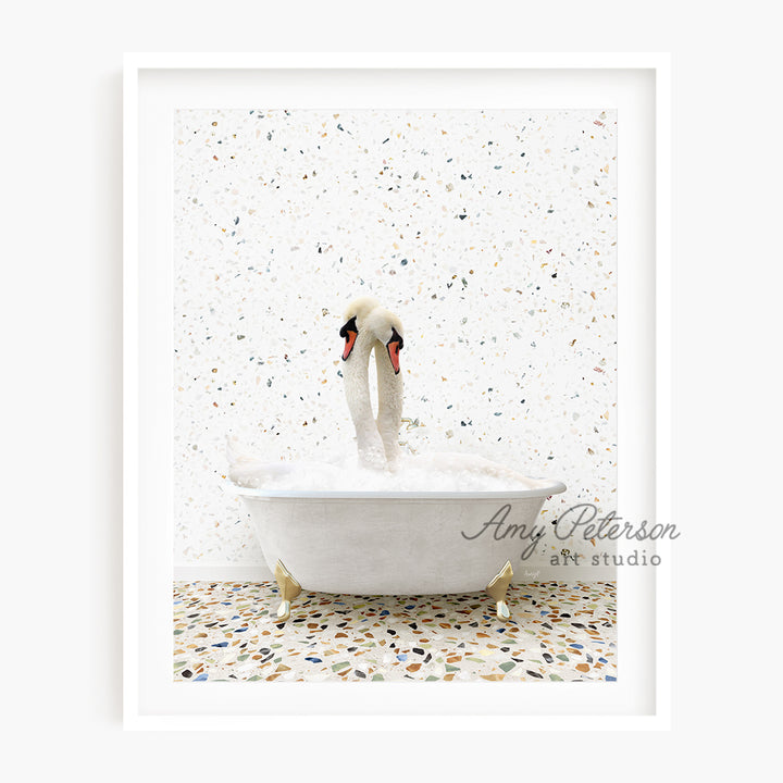 a picture of a swan in a bathtub