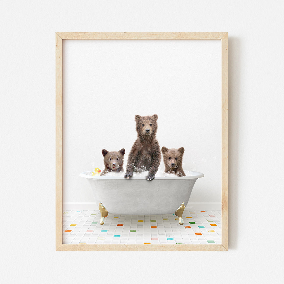 a picture of three bears in a bathtub