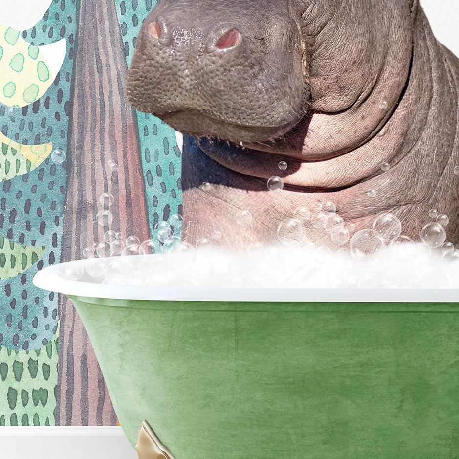 a hippopotamus in a bathtub with bubbles