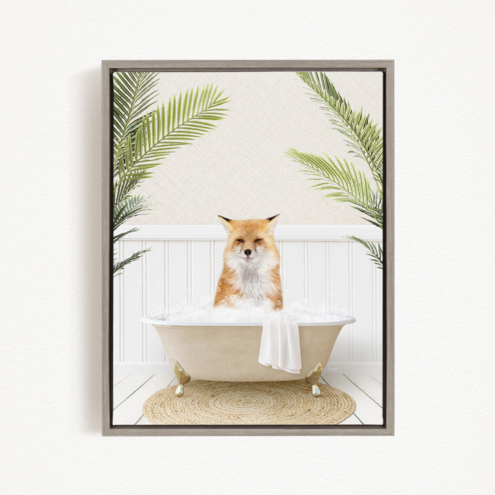 A cat sitting in a bathtub filled with bubbles, surrounded by green plants.