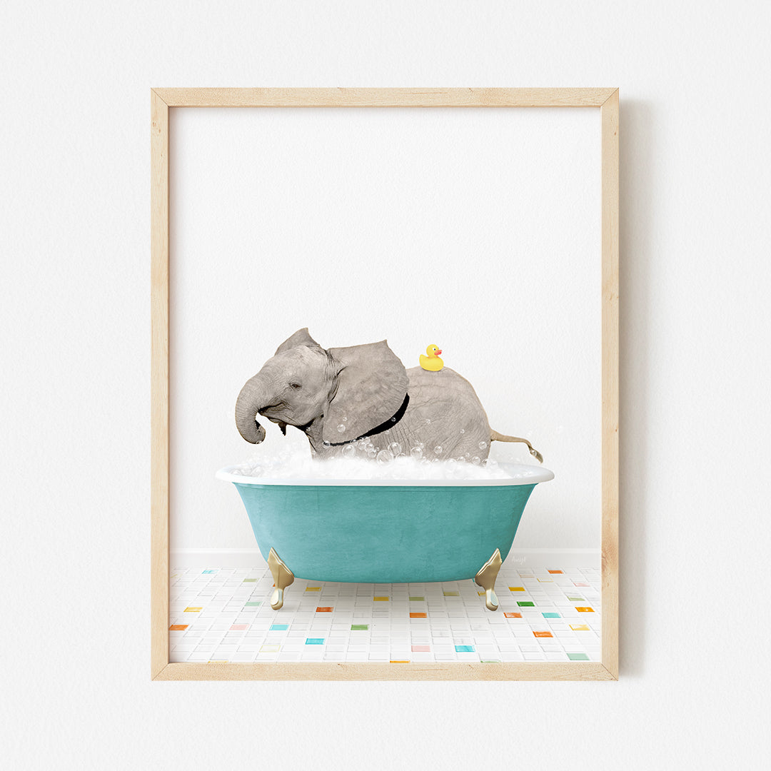 a picture of an elephant in a bathtub