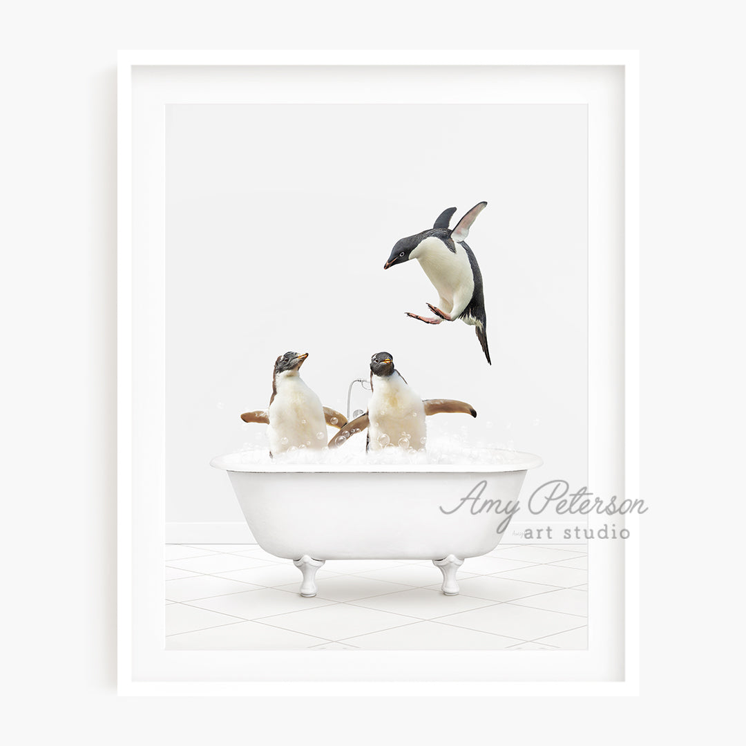 a group of penguins in a bath tub