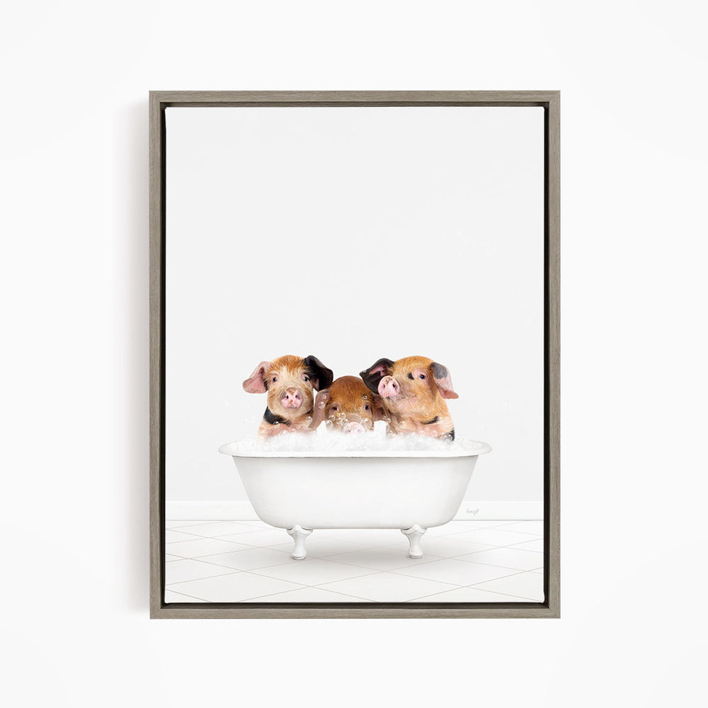 Two adorable pigs sitting in a white bathtub, enjoying a relaxing bath together.