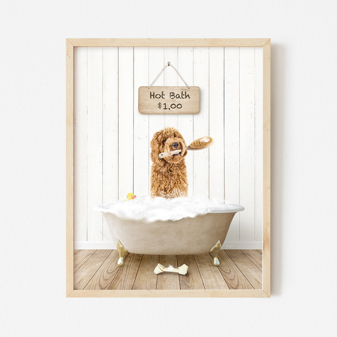 a picture of a dog in a bath tub