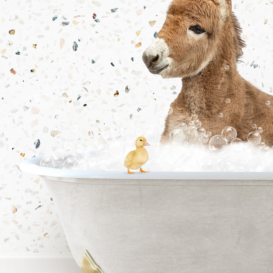 a donkey in a bathtub with a rubber duck