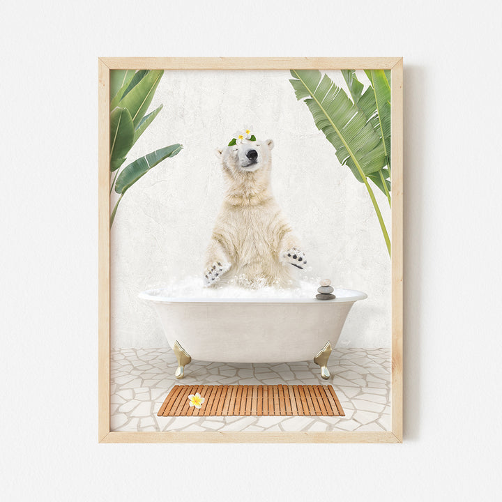 a polar bear is sitting in a bathtub