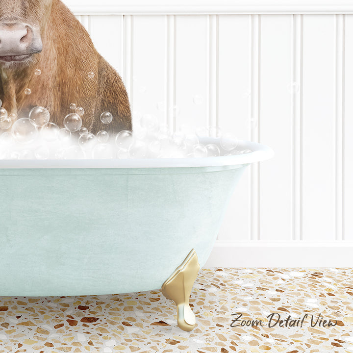 A dog is sitting in a bathtub filled with bubbles, enjoying a bath.