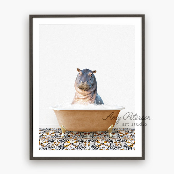 a hippo sitting in a bathtub with his head in the water