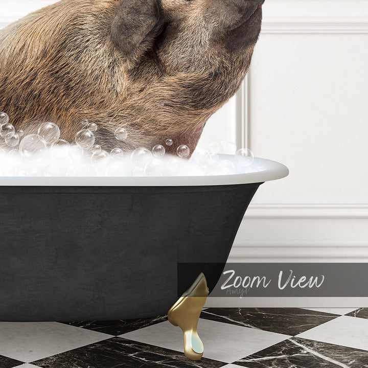 A dog is sitting in a bathtub filled with bubbles, enjoying a relaxing bath.