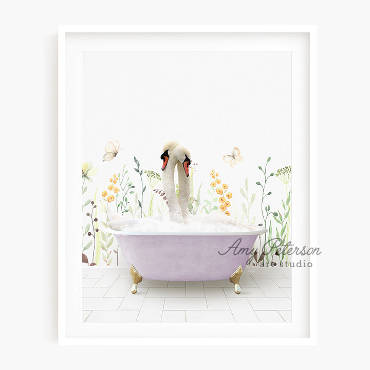 a picture of a swan in a bathtub