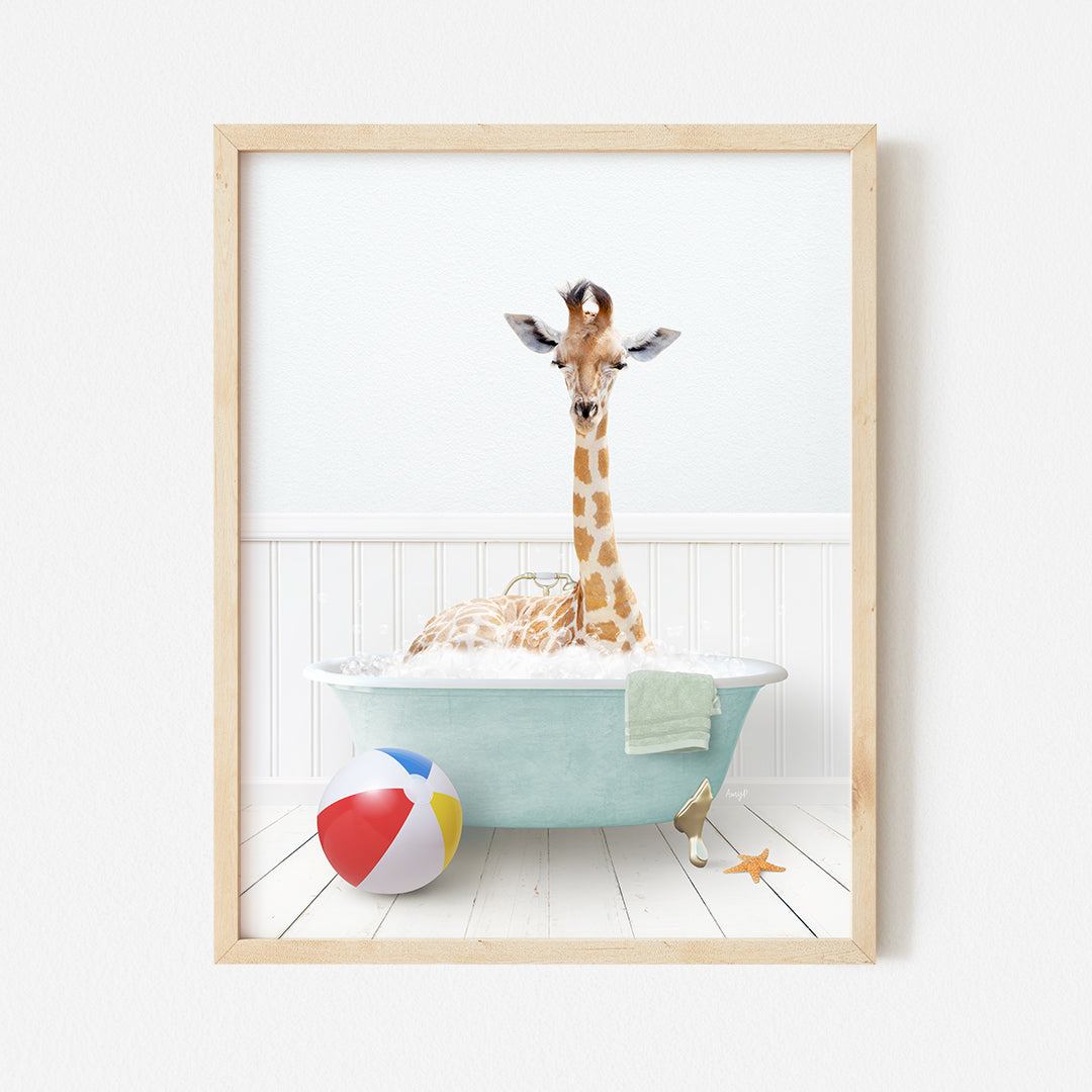 a picture of a giraffe in a bathtub