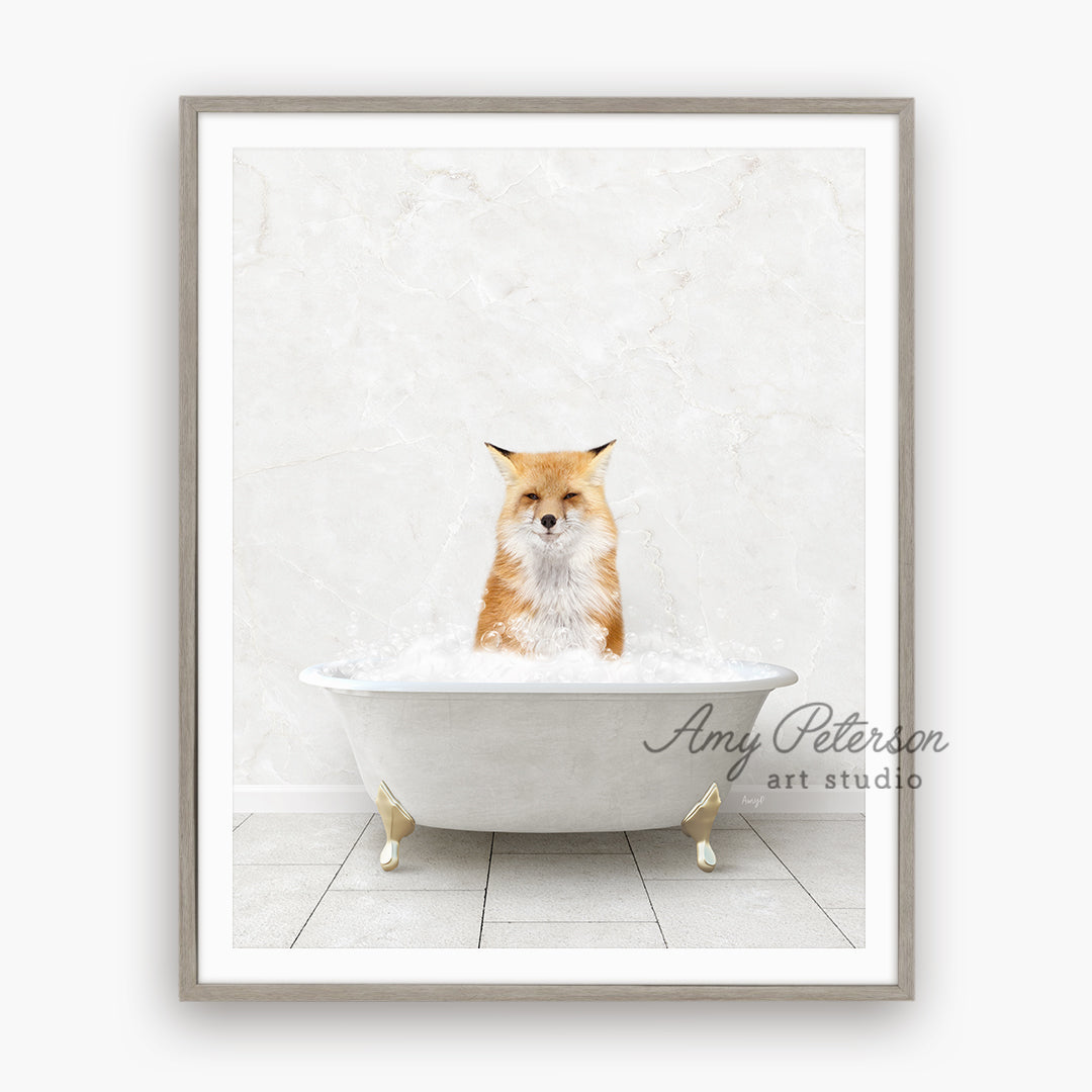 a picture of a fox sitting in a bathtub