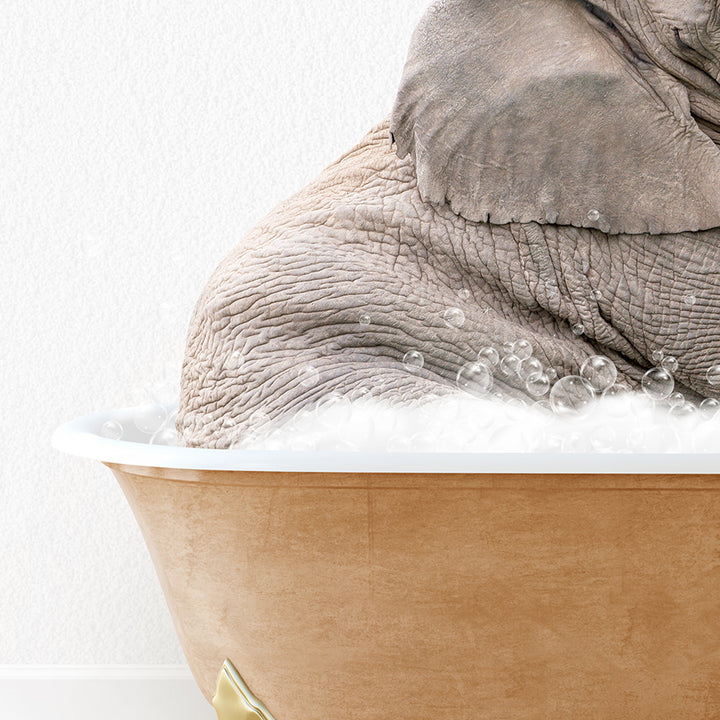 an elephant is taking a bath in a bathtub