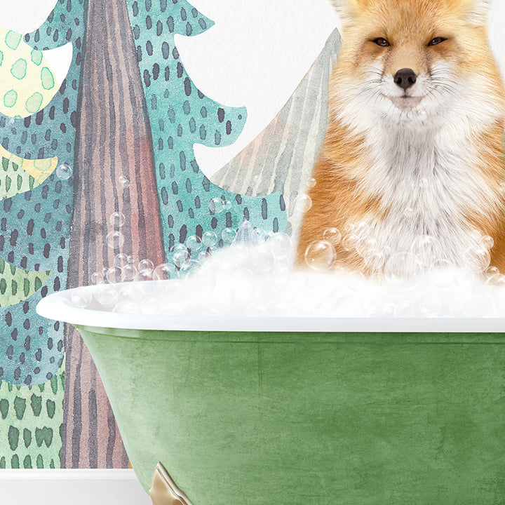 a fox is sitting in a bathtub full of foam