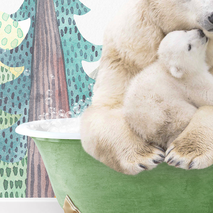 a mother polar bear and her cub in a tub