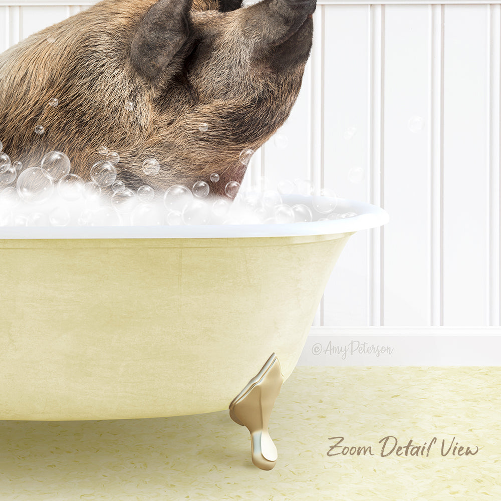 A dog is sitting in a bathtub filled with bubbles, enjoying a bath.