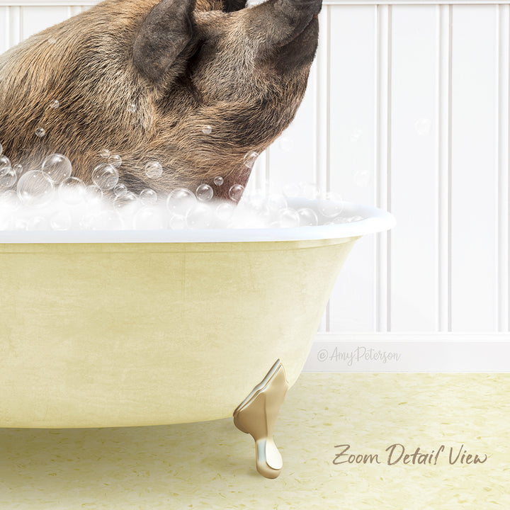 A dog is sitting in a bathtub filled with bubbles, enjoying a bath.