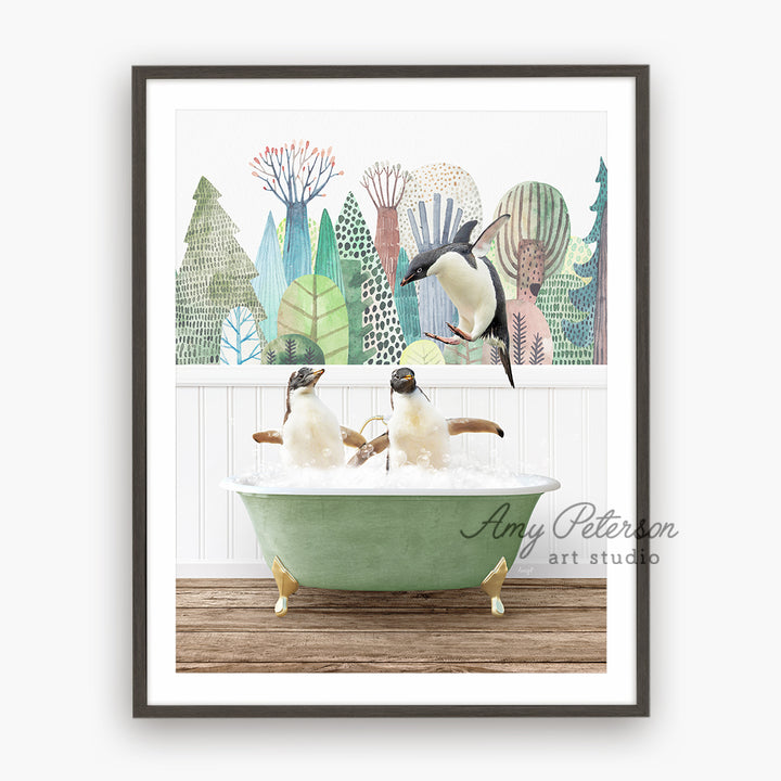 a painting of two birds in a bathtub