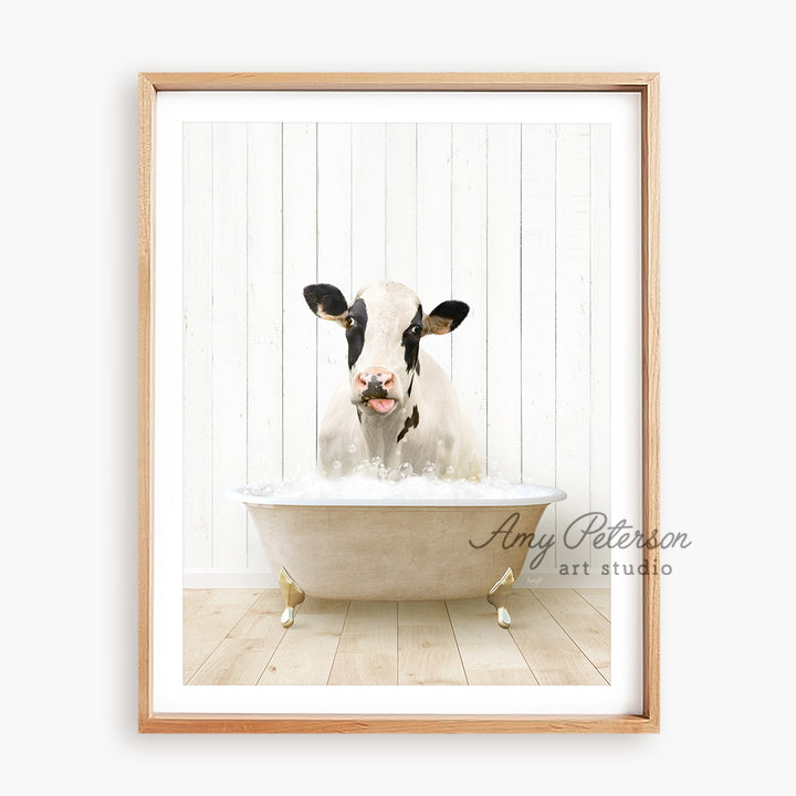 a cow sticking its head out of a bathtub