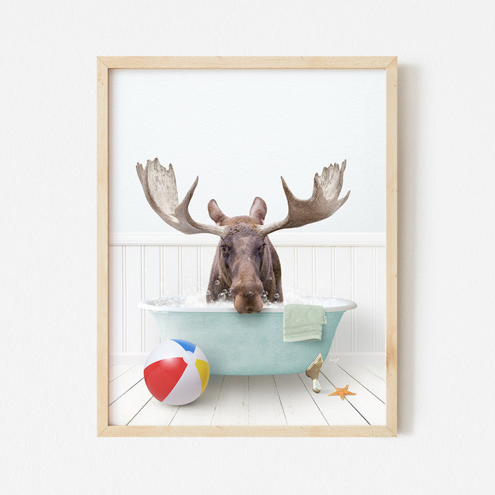 a moose is taking a bath in a bathtub