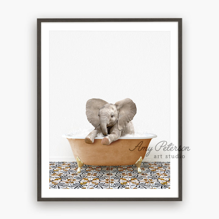 a picture of an elephant in a bathtub