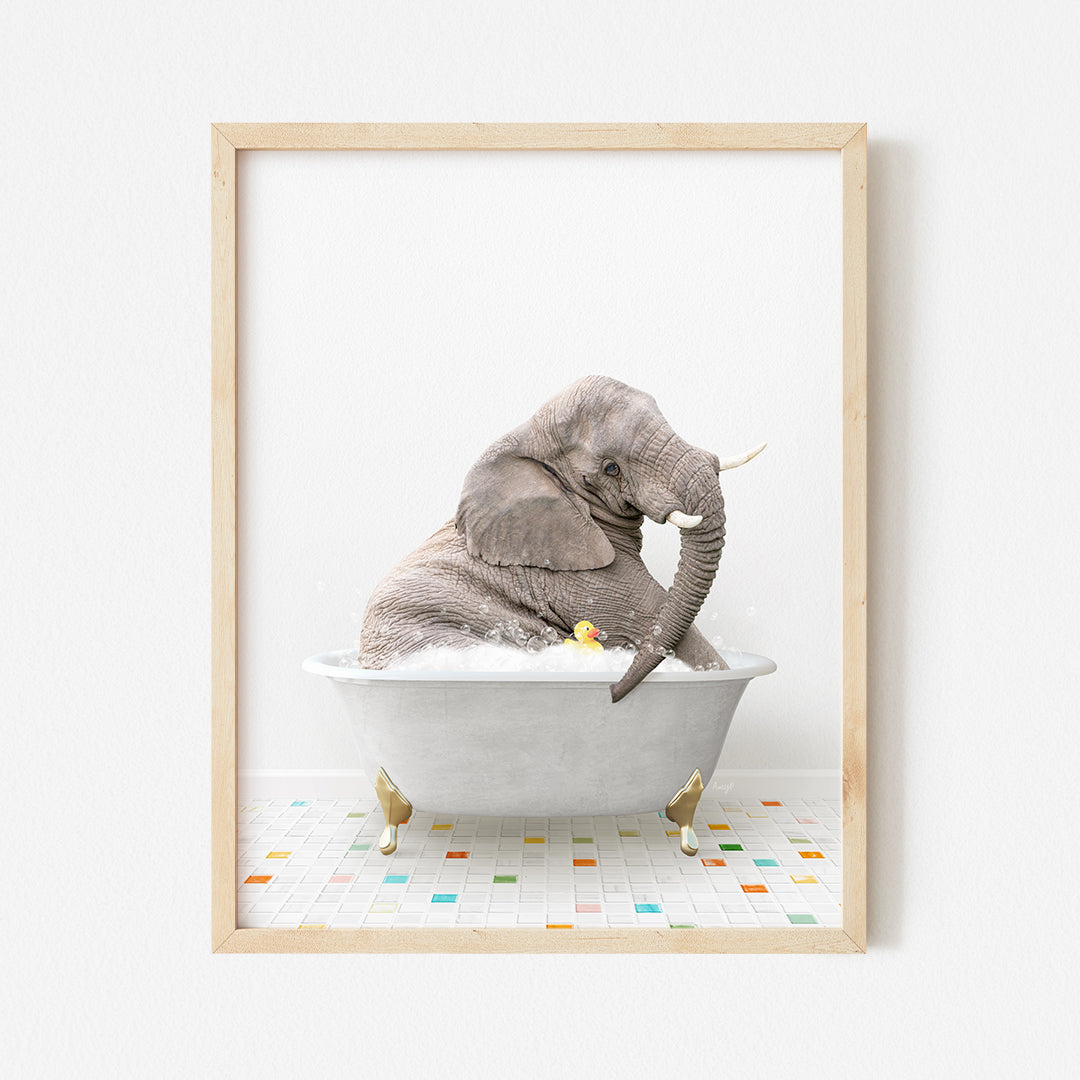 a picture of an elephant in a bathtub