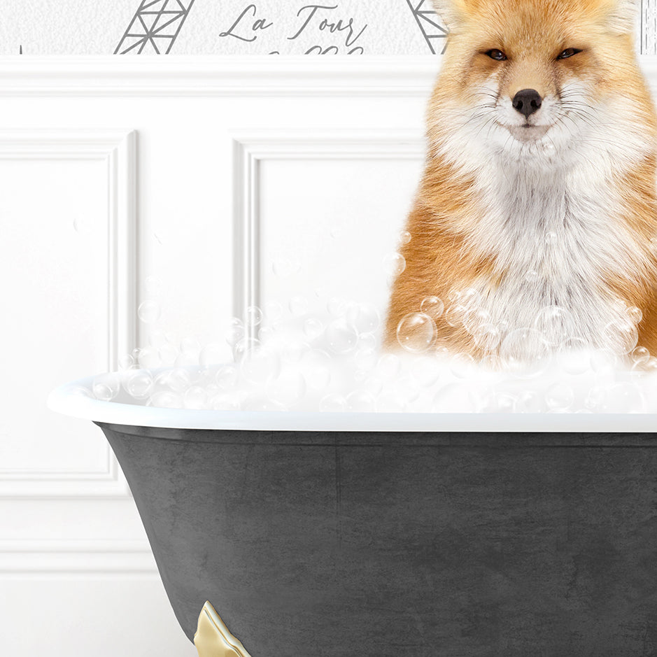 a dog sitting in a bathtub full of bubbles