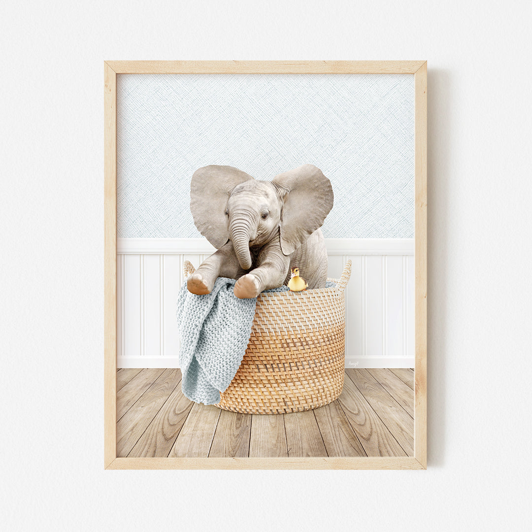 a picture of an elephant in a basket